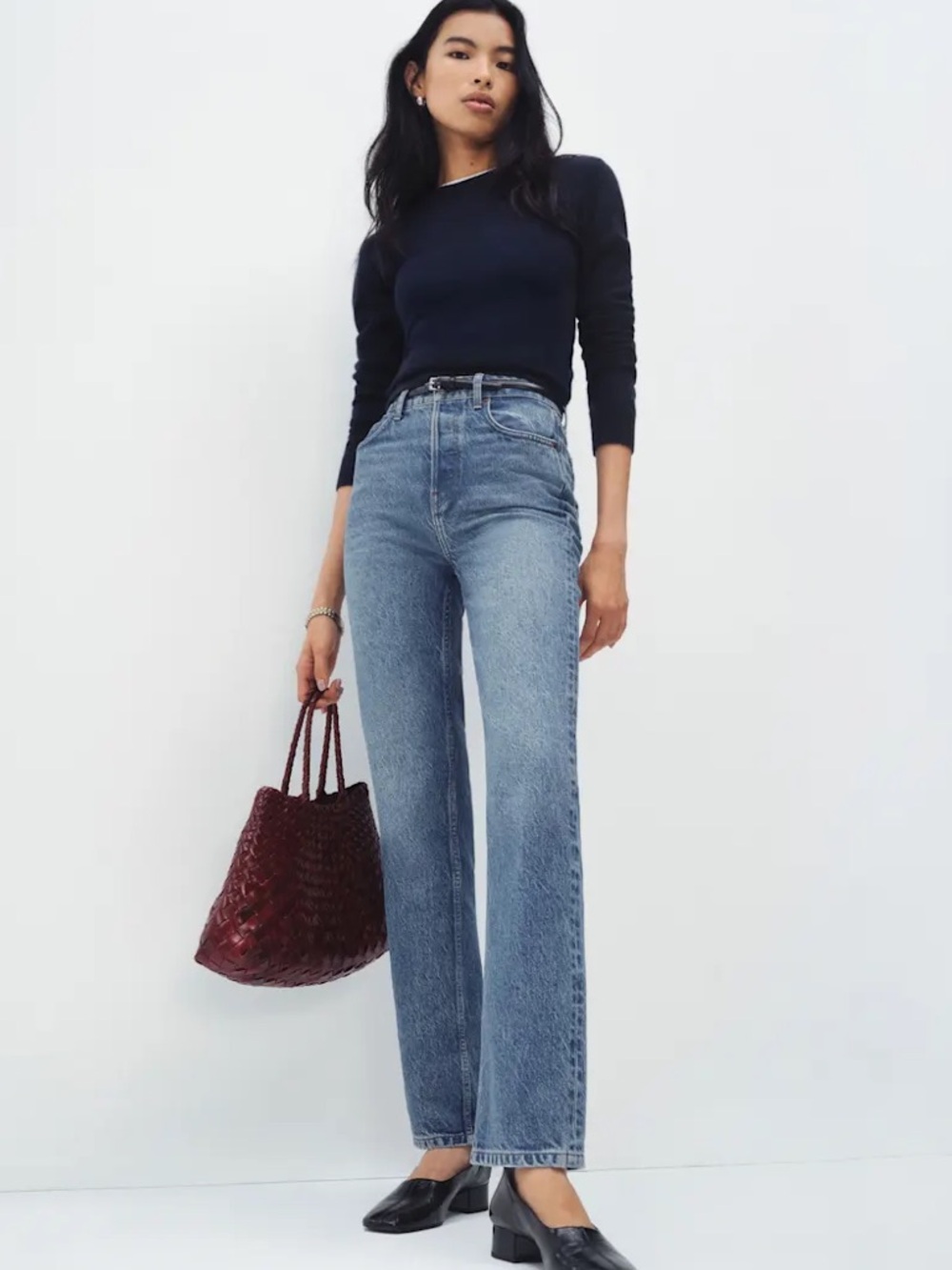 REFORMATION Cynthia High Rise Straight Jeans Size 23 NWT Colorado Blue Wash - Picture 1 of 13
